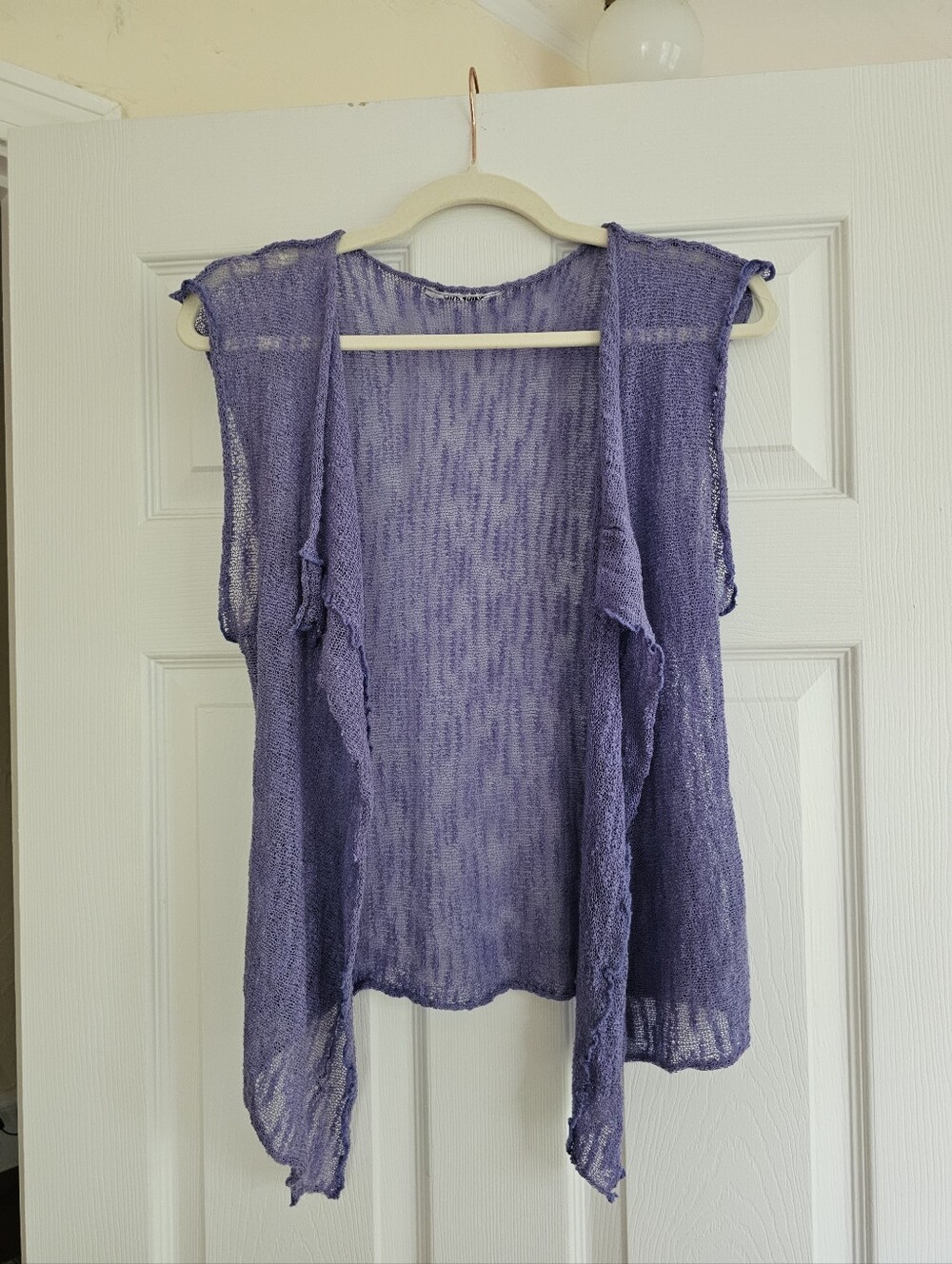Purple Open Knit Sleeveless Draped Vest Cardigan - Size S